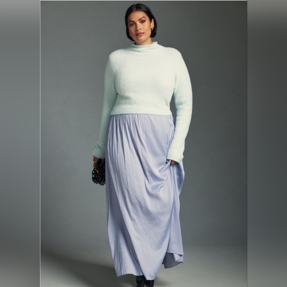 NWT Anthropologie Long Sleeve Thea Eyelash Twofer Sweater Dress in SKYE … - Picture 5 of 9